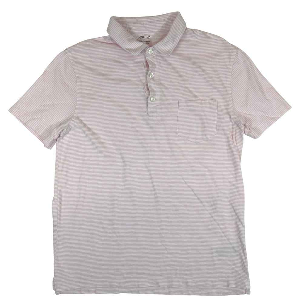 J.Crew Mens Pink White Striped Slub Cotton Short Sleeve Pocket Polo Shirt L